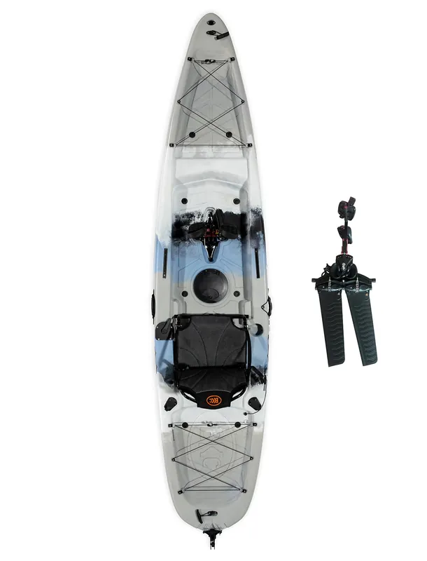 Upgraded Brooklyn 12.0 Single Pedal Kayak by BKC, Lightweight 12-Foot Sit-On-Top Pedal-Drive Kayak with Rudder, Stable Fishing & Touring Design, 440 lb Capacity, Storage Hatches (Storm Surge)