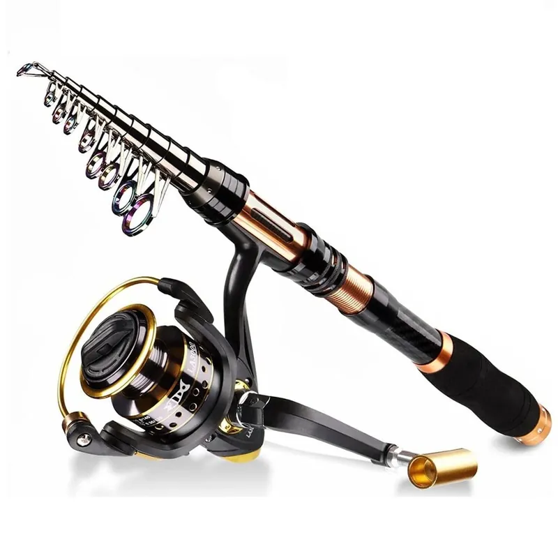TEDILUVI Carbon Telescopic Fishing Rod Spinning Reel Combo Set with Line Lures Kit Bag for Kids Men Women