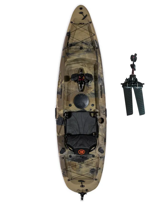Brooklyn 10.0 Single Pedal Fishing Kayak by BKC, Lightweight Sit-On-Top Kayak with Flipper Drive, Rudder, Rod Holders & Cargo Storage