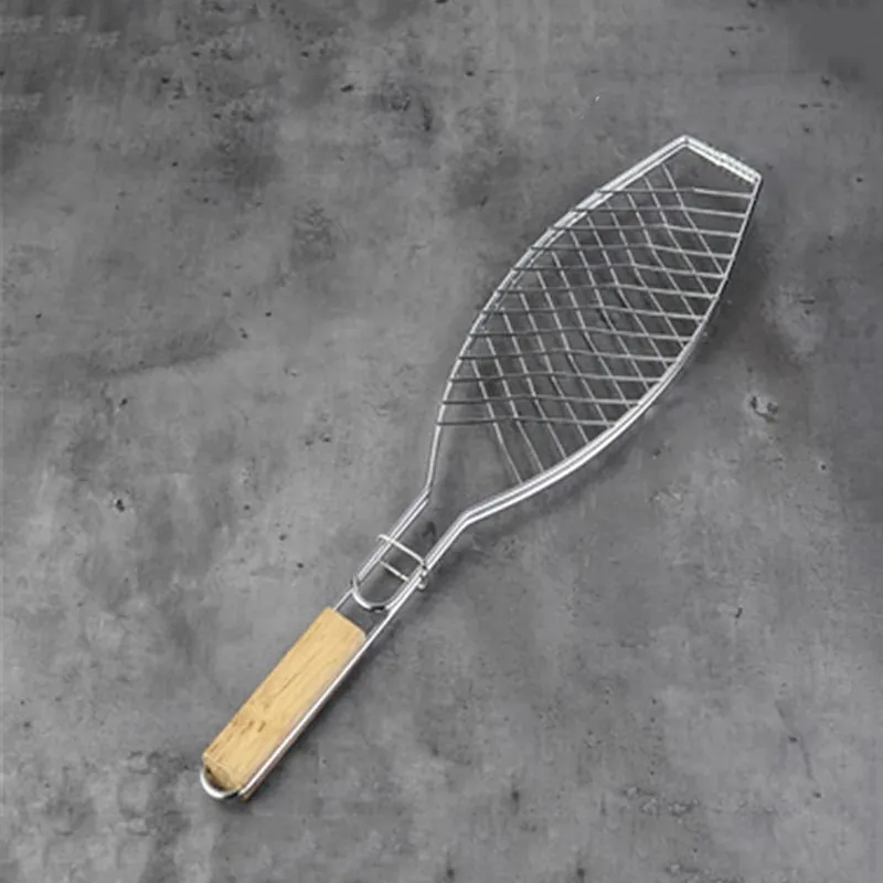 BBQ Barbecue Net Roast Fish Duck Meat Clip Grilled Fish Net Grilled Hamburger Net Tool Stainless Steel Grilling Iron Basket ()