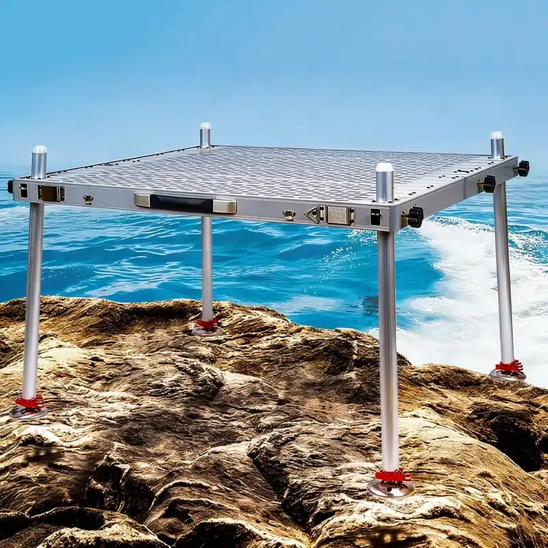 Fishing Dock - Lightweight Aluminum-Magnesium-Silicon Alloy Open-Frame Platform, Foldable with Height-Adjustable Legs for Deep-Water Fishing