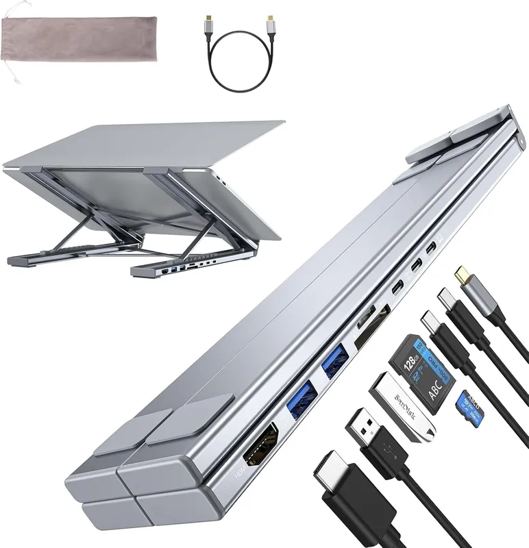 Laptop Docking Station Stand, 8 in 1 USB C Hub HDMI Portable Laptop Stand with USB Ports, USB