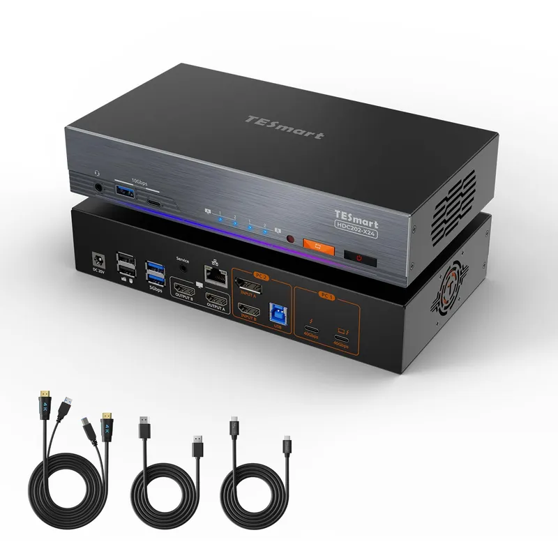 Thunderbolt 4 KVM Switch 2 Monitors 2 Computers 4K@60Hz, HDMI+DisplayPort KVM Switch Dual Monitor for 1 Laptop