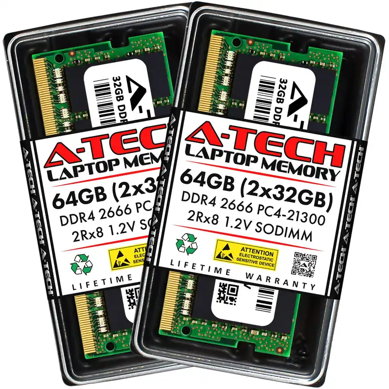 64GB (2x32GB) DDR4 2666MHz PC4-21300 (PC4-2666V) CL19 SODIMM 2Rx8 1.2V 260-Pin Non-ECC SO-DIMM Laptop Notebook RAM Memory