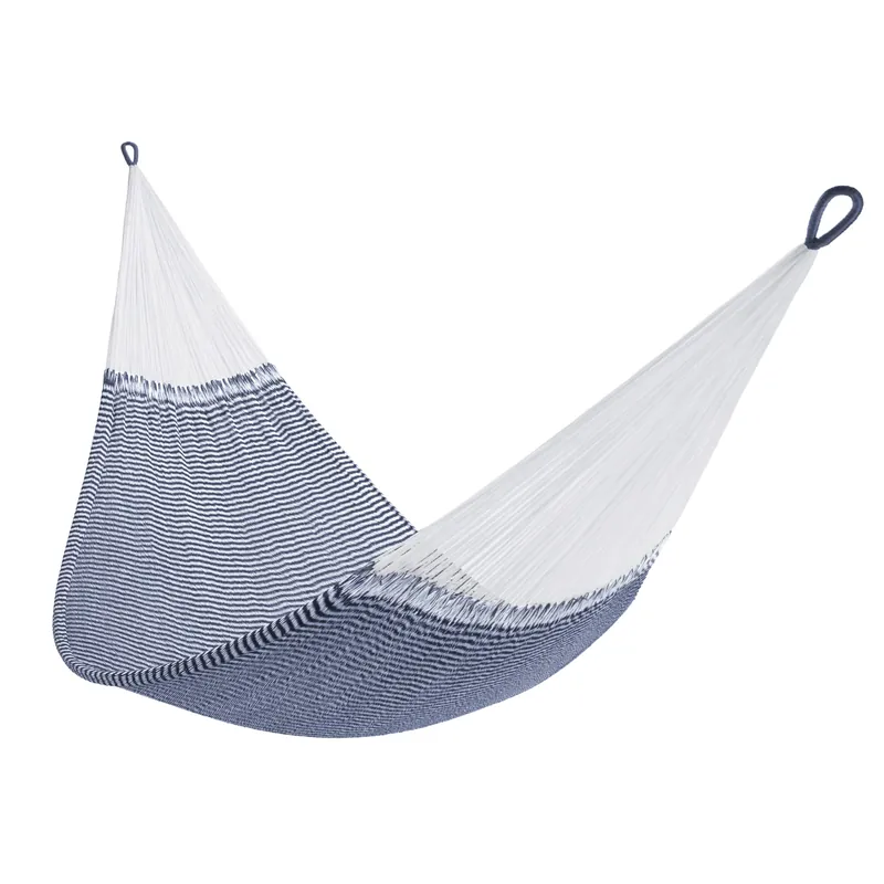 Handwoven Hammock by Yellow Leaf Hammocks - Double Size, Fits 1-2 PPL, 400lb max - Weathersafe, Super Strong, Easy to Hang, Ultra Soft, Artisan Made - Color Stripe Navy Blue - White