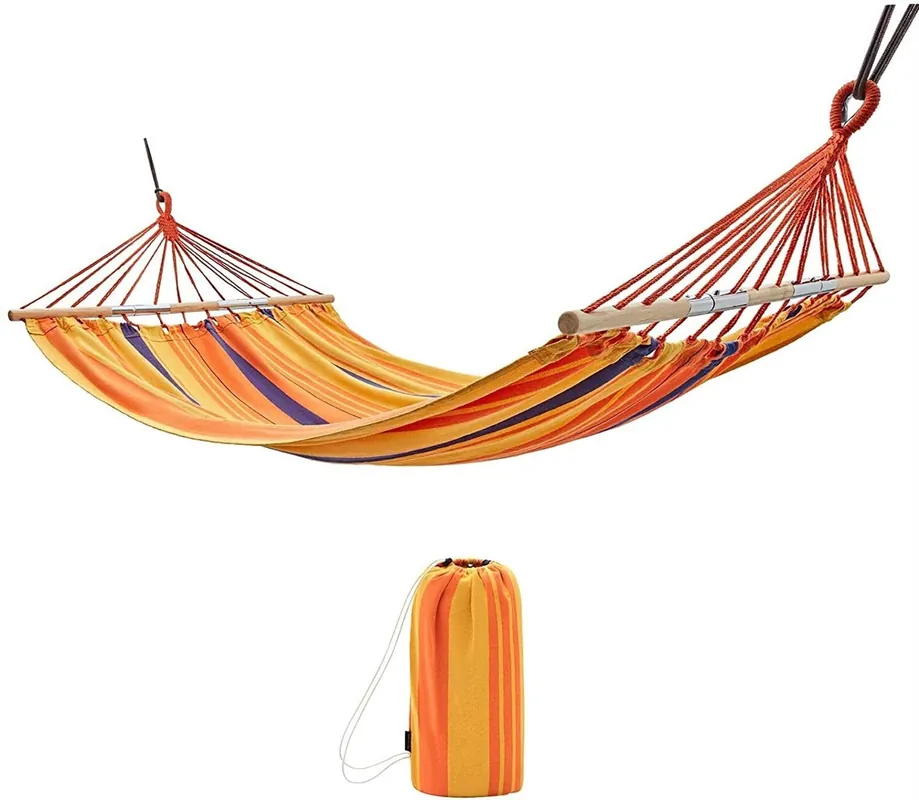 MaGiLL Hammock with Folding Wooden Spreader Bars Canvas Cotton Portable Durable Perfect for Camping Outdoors Hiking Gardens (Color Orange) (Blue)