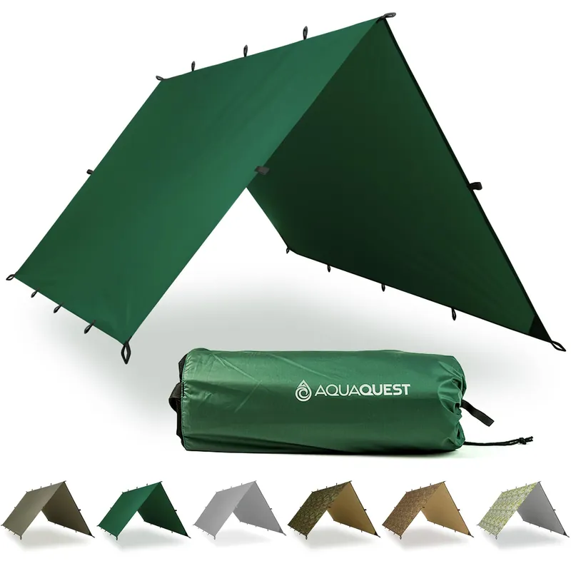 AquaQuest Safari Tarp – Lightweight Waterproof (5,000 mm) Seam-Taped Ripstop Rain Fly for Backpacking, Thru-Hiking & Hammock Camping – 20x13 Forester Green