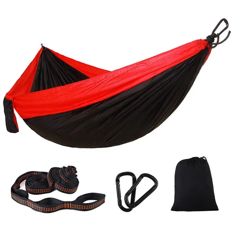 AFPSDLFJDLS Outdoor Two Person Camping Hammock Portable with Tree Straps Light Parachute Cloth Nylon