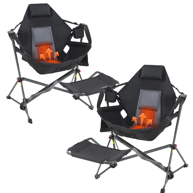 CDEN Heated Hammock Chair with Footrest, Heated Camping Chair with Battery, Swinging Chair, Heavy Duty, with Stand, Cup Holder, Side Bag, Power Bank Included, for Patio, Camping, Backyard (2 Pack)