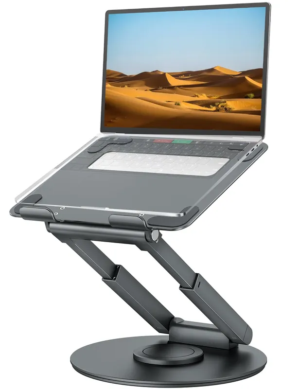 tounee Telescopic Laptop Stand for Desk with 360° Swivel Base, Sit to Stand, Height Adjustable
