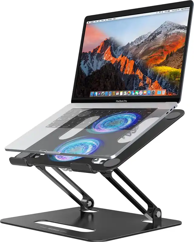 Adjustable Laptop Cooling Stand with 2 Quiet Fans & RGB Lighting, Aluminum Alloy & Foldable Ergonomic Design for MacBook