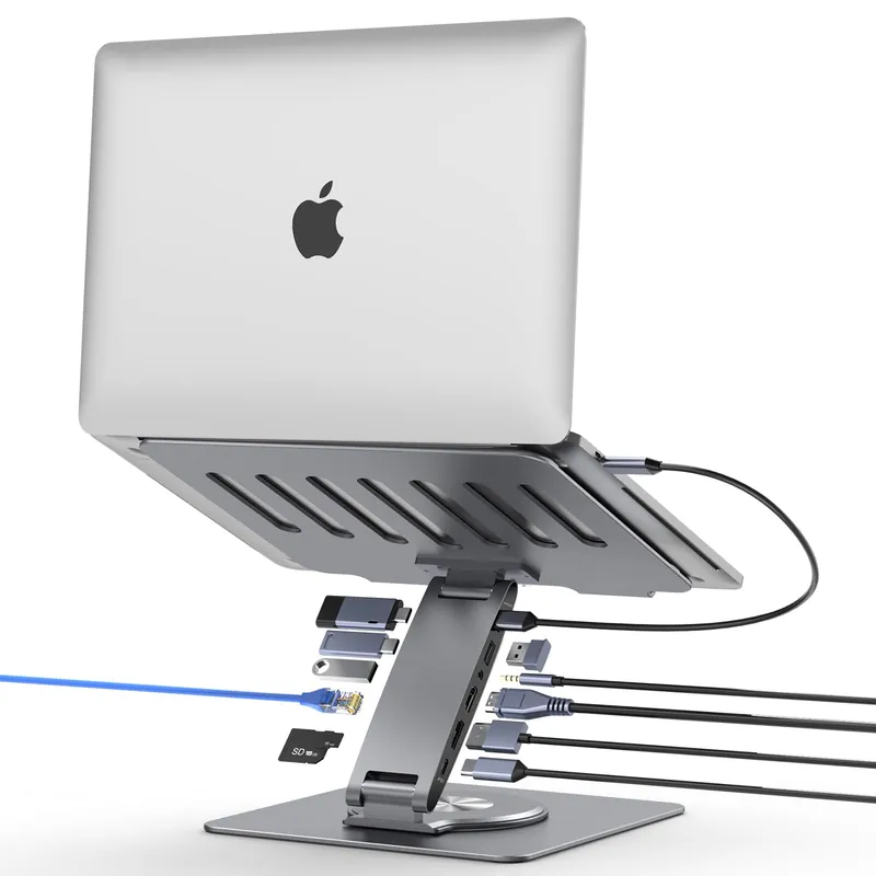 Laptop Docking Station Stand 11-IN-1 Triple Display HDMI DP 4K60Hz Gigabit Ethernet USB3.1 PD100W SD/TF Card Reader Audio