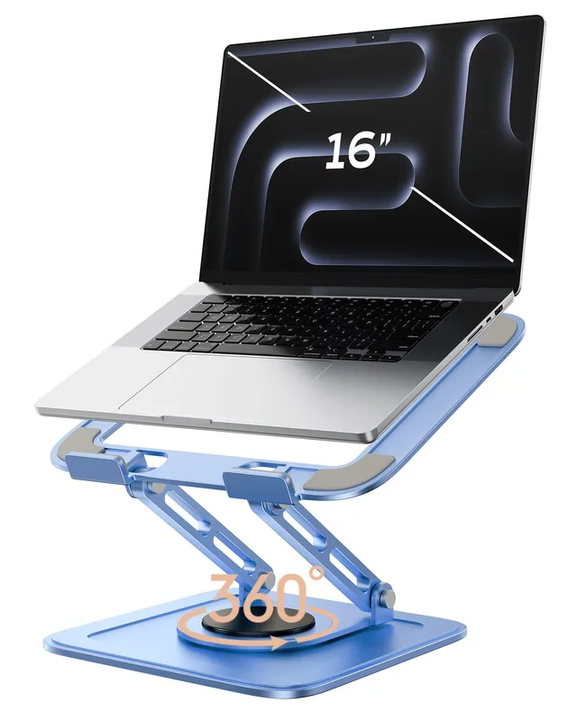 Adjustable Laptop Stand, Computer Stand with 360 Rotating Base, Ergonomic Laptop Riser Mount for Desk Foldable