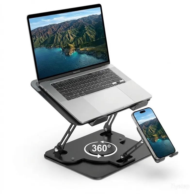 Laptop Stand for Desk,Adjustable Computer Stand with 360° Rotating Base,2-in-1 Laptop Stands with Phone Holder