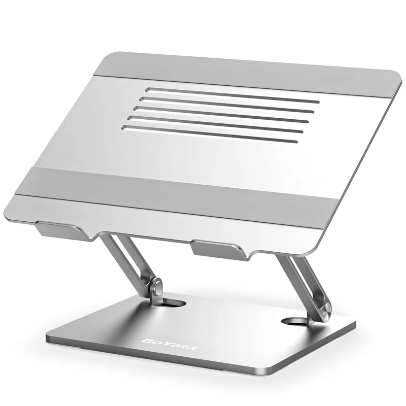 BoYata Laptop Stand, Adjustable Laptop Riser with Slide-Proof Silicone and Protective Hooks, Aluminum Notebook Stand for Laptop up to 15 Inches