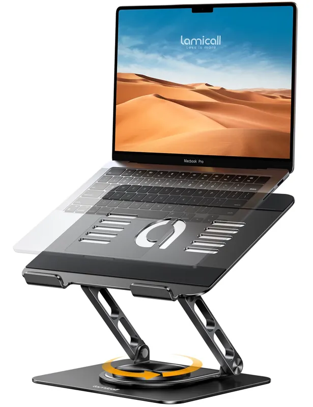 Adjustable Laptop Stand for Desk - 360 Rotating Base Ergonomic Computer Stand