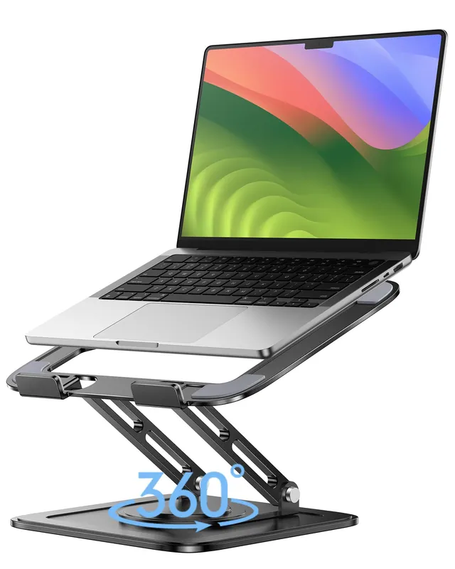 Adjustable Laptop Stand, Computer Stand with 360 Rotating Base, Ergonomic Laptop Riser Mount for Desk Foldable Protable Computer