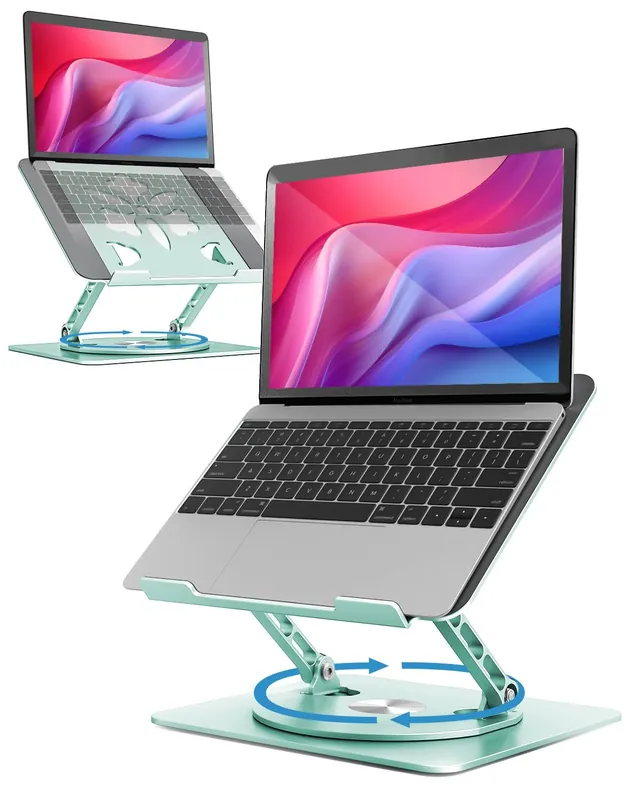 Aoviho 360° Rotating Laptop Stand for Desk Adjustable, Foldable, Portable Aluminum Ergonomic Riser Compatible with MacBook