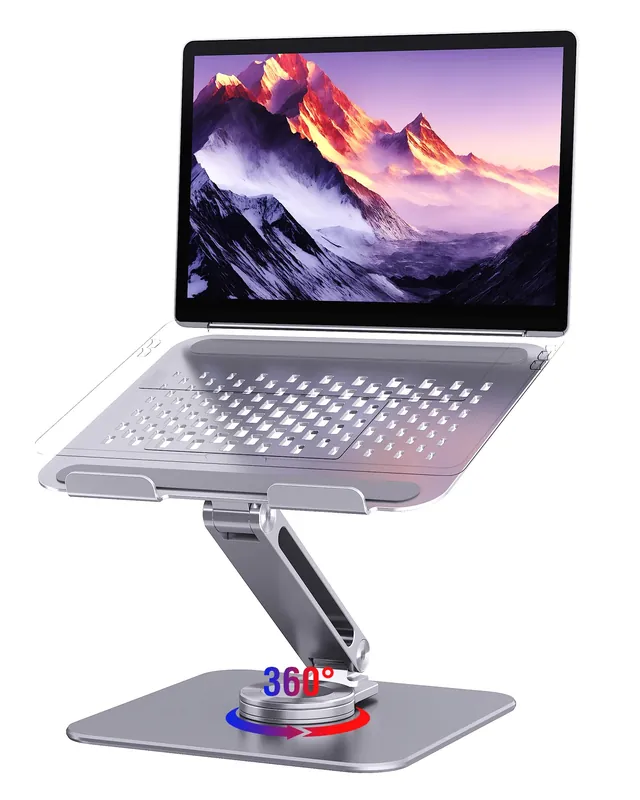 Laptop Stand for Desk, Aluminum Alloy Ergonomic Laptop Riser 360 Rotation Base, Portable Adjustable Laptop Stand