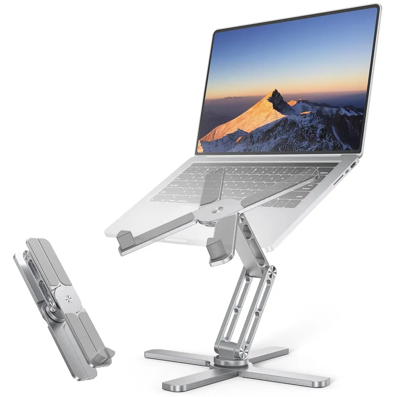 360° Rotating Laptop Stand for Desk, Foldable Computer Stand with Ergonomic Adjustable Height Angles