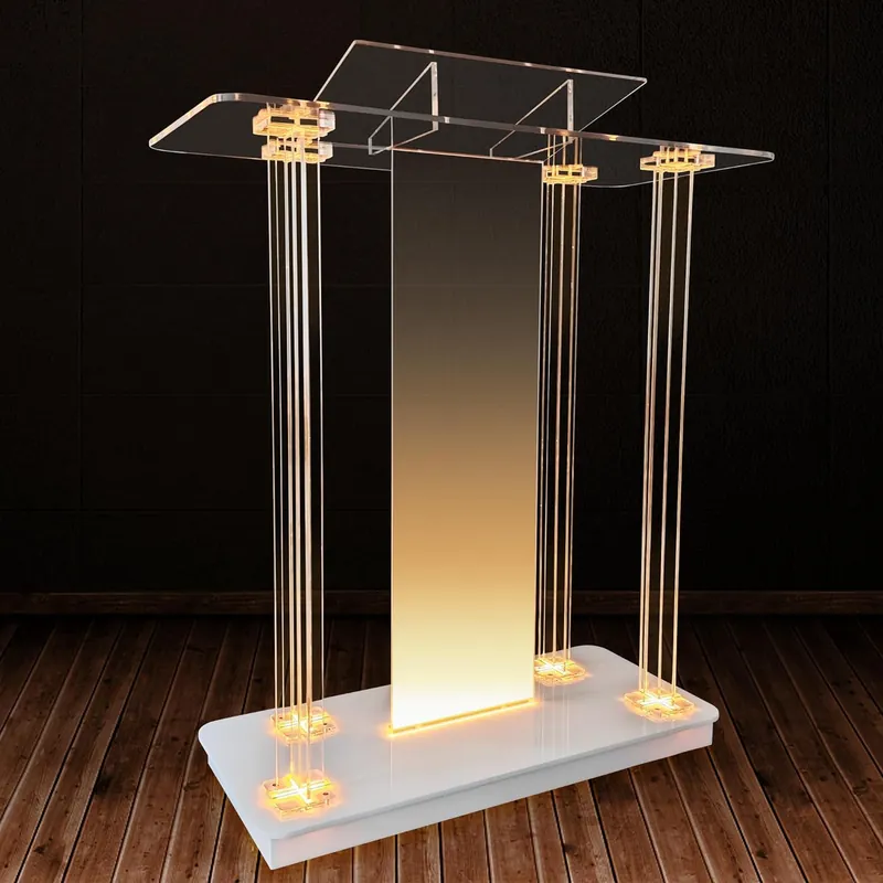 Church Pulpit with Wheels,Church Podium with Led Light,Acrylic Church Podium with Rollers& Vertical Reading Platform
