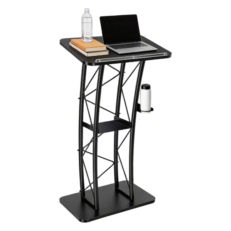 Metal Black Pulpit with Bookstop, 47 Inch Tall Curved Lectern Stand for Church, Black Pulpitos para Iglesias for Schools