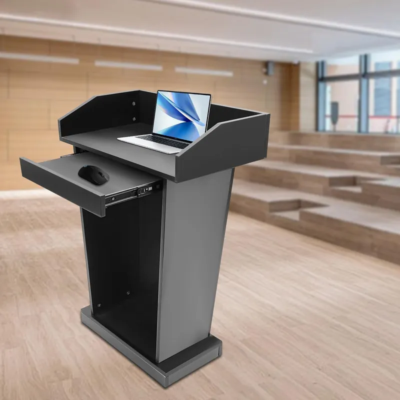 Podium Stand with Slide Drawer, 37.5" Wooden Lectern Pulpit with Large Reading Platform for Church Office