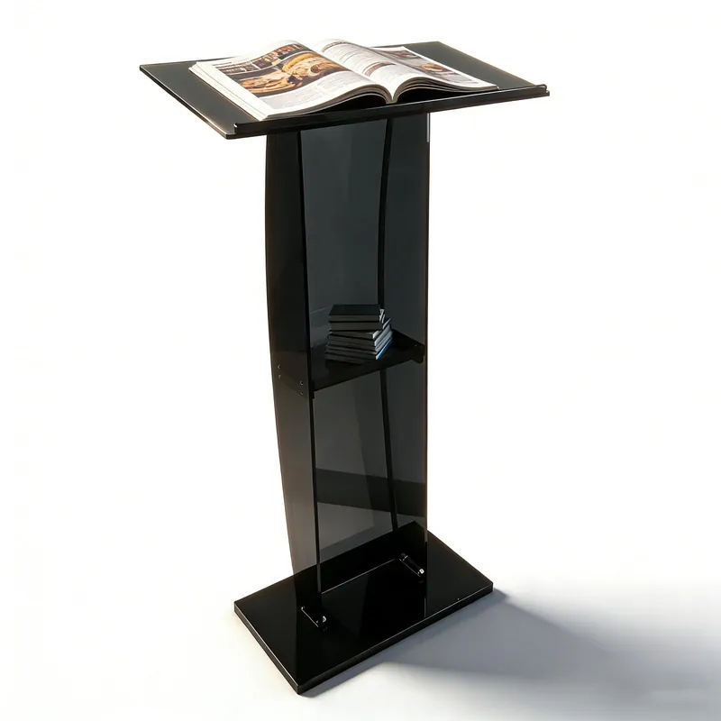 Acrylic Podium Stand, 47" Church Pulpit with Double Storage Shelves, 12mm Ultra-Thickened Clear Lectern for Teacher Classroom