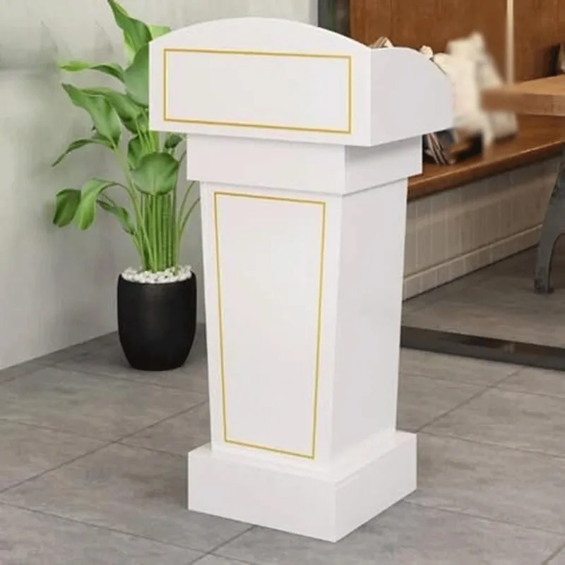 Office Podium Stand Curved Lectern for Churches Portable Pulpit Desk Floor-Standing Hostess Stand Wooden Reception Podiums