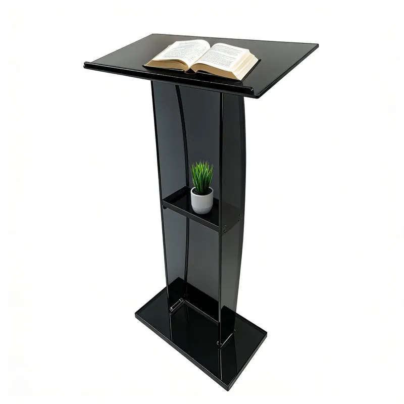 47" Acrylic Podium Stand, 12mm Ultra-Thickened Clear Church Pulpit with Storage Shelf, Heavy Duty Portable Lectern for Classroom