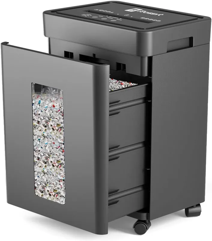 Heavy Duty Paper Shredder Micro-Cut High Security Level P-4/12 Sheets 10-Minutes Running Time