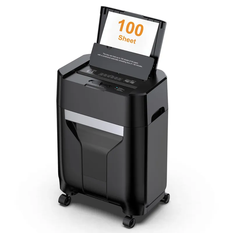 100-Sheet Auto Feed Paper Shredder with Wheels – High-Capacity, Quiet, Cross-Cut for Home & Office