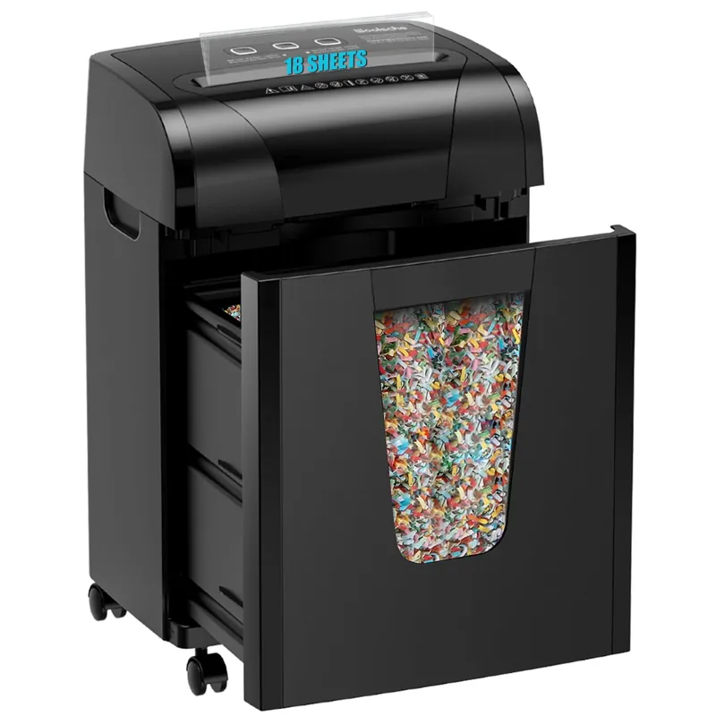 Woolsche Paper Shredder, 18-Sheet Cross Cut with 5.28-Gallon Pull Out Bin, P-4 Security Level, Shred Paper and Credit Card and CD