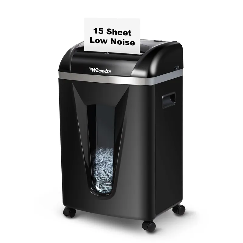 Wingwise 15-Sheet Paper Shredder with 58dB Quiet Operation, P4 Cross-Cut Security for Home Office