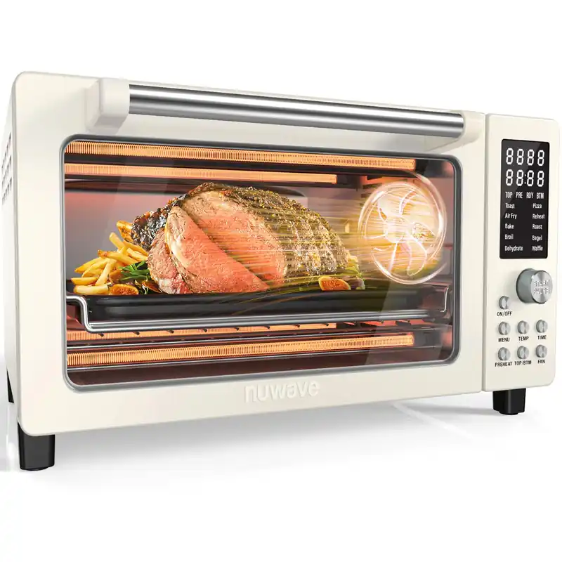 Nuwave Bravo Pro Smart Air Fryer Toaster Oven Combo, Airfryer Convection Oven Countertop, 10-in-1 Functions with Quicker & Even Crisp Technology, 1800W, 50-450°F, PFAS-Free, 21QT, Vanilla Cream