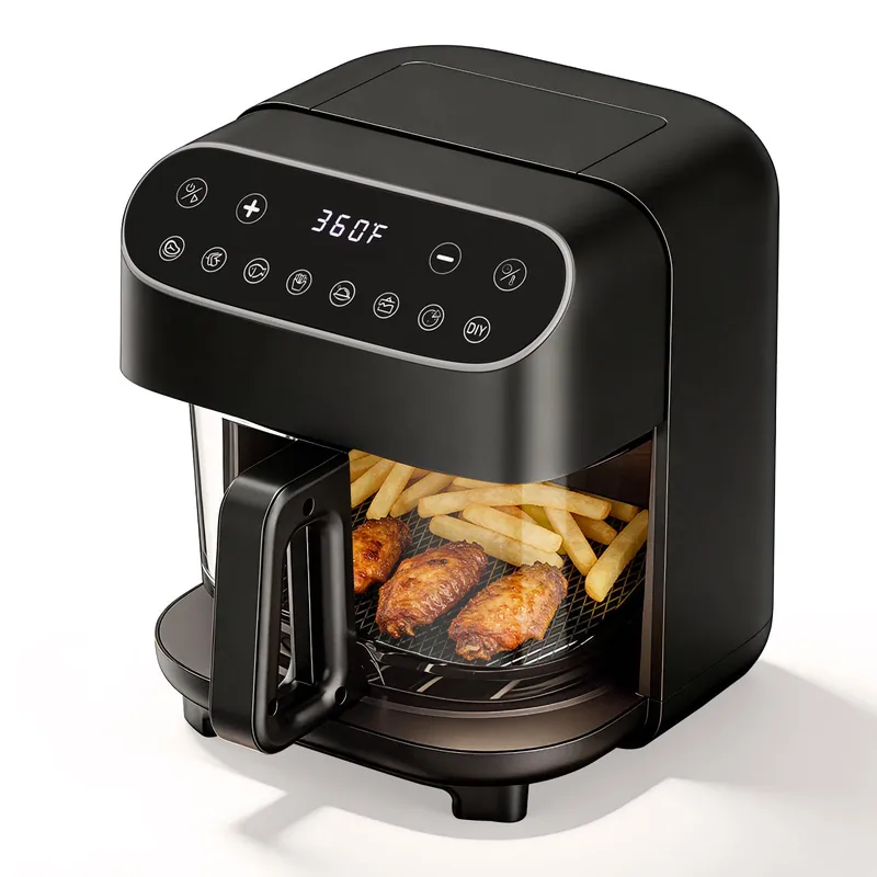 5 Quart Glass Air Fryer, Non Toxic & Uncoated High Borosilicate Glass Basket, Airfryer with Transparent Fry Bowl, 8 Preset Modes, PTFE/PFAS Free, BPA-Free, Dishwasher Safe, Black