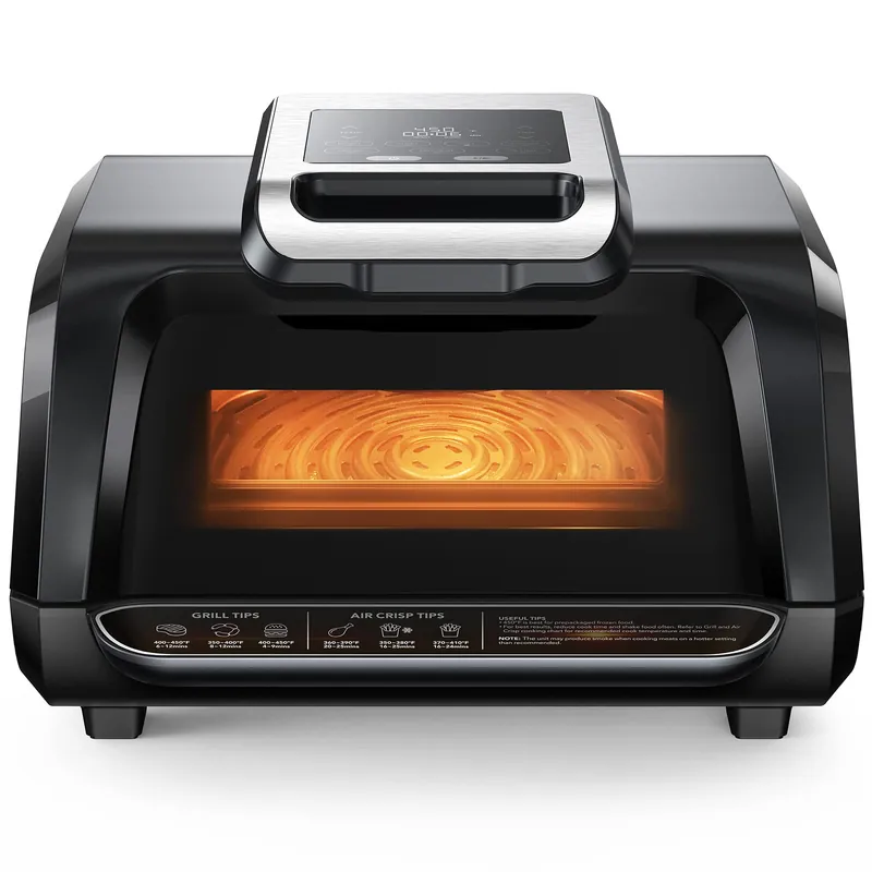 7-In-1 Air Fryer Indoor Smokeless Grill - 1750W Electric Air Grill Combo with Bake, Roast, Broil, Dehydrate – Includes Smart Thermometer and Viewing Window, 4QT Capacity
