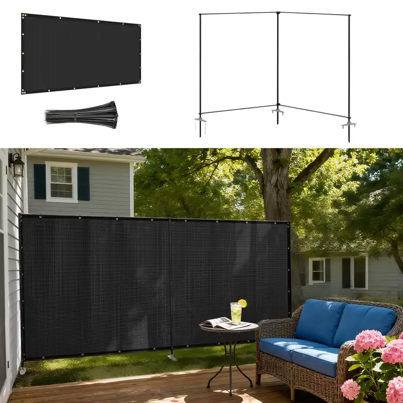 Windscreen4less Outdoor Privacy Fence Screen, 6‘x12‘ Freestanding Privacy Fencing Set with Iron Poles and Ground Spikes
