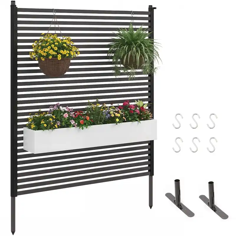 W Outdoor Privacy Screens, Metal Fence Privacy Screen, Freestanding Decorative Privacy Screen with Base Feet for Patio Balcony