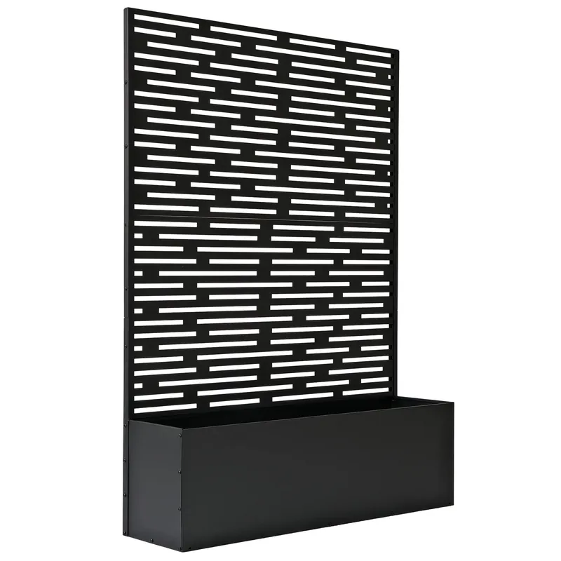 Black Freestanding Metal Privacy Screen Room Divider with Flower Box