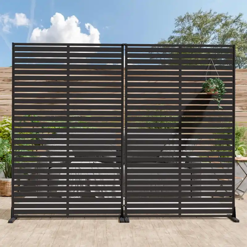 Privacy Screen Set of 2, Freestanding Privacy Panel with Stand, 72" H×47" W HDPE Decorative Privacy Panels