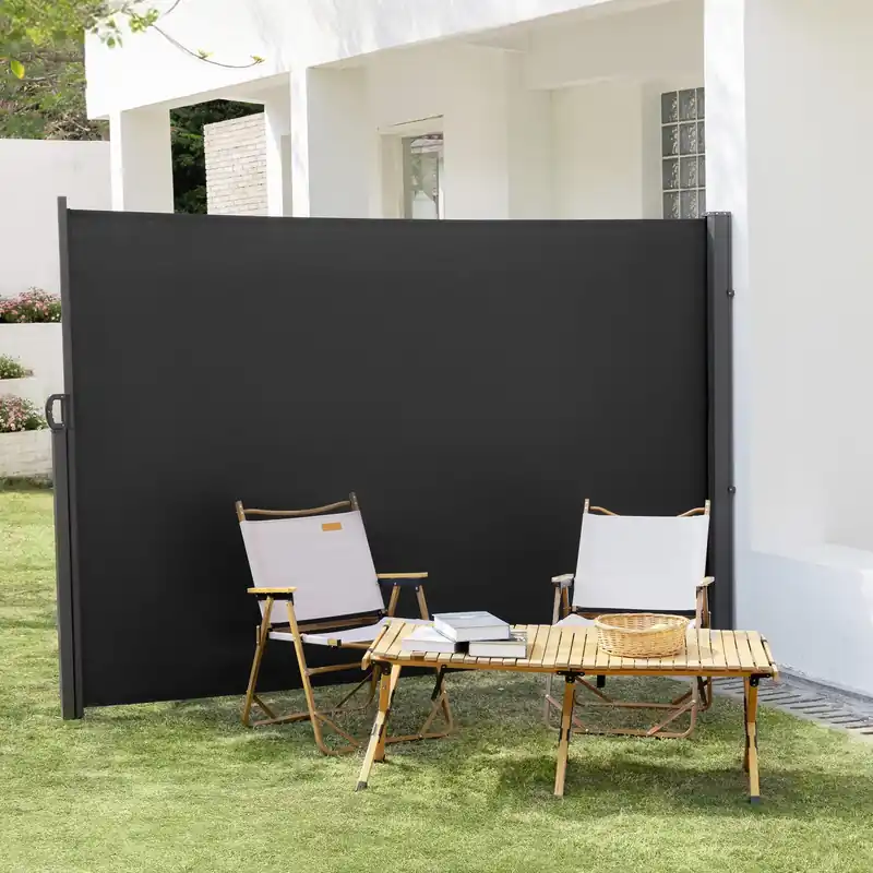 Side Awning with Privacy Screen Protection, Carbon Gray Waterproof & UV-Resistant Outdoor Side Pull Shade for Patios