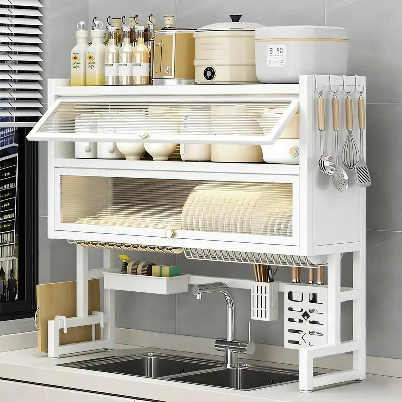 HQPMTGT Over The Sink Dish Drying Rack, Piano Lacquer, Thickened Steel Pipe, Over Sink Dish Drying Rack, Over Sink Rack, for Dishes, Glasses, Bowls, Cutlery White 34.46in (Medium-Large)