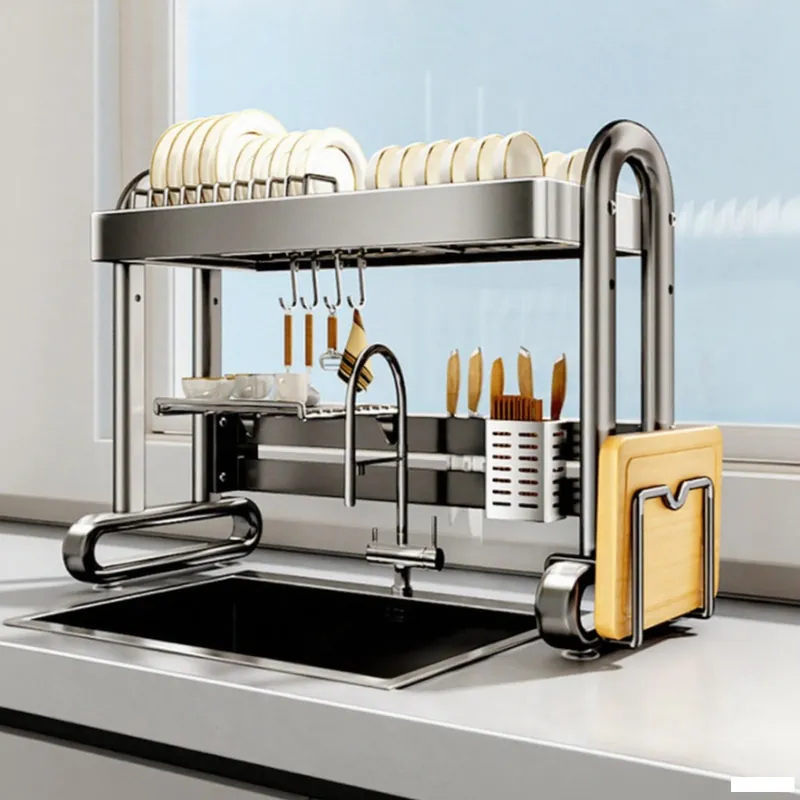 BEBANE Bold Stainless Steel Kitchen Sink Rack Dish Storage Sink Multifunctional Dish Drain Storage Rack,Dish Drying Rack Over The Sink,Dish Racks,Dish Rack Stainless Steel(Black 1,65cm/25.6in)
