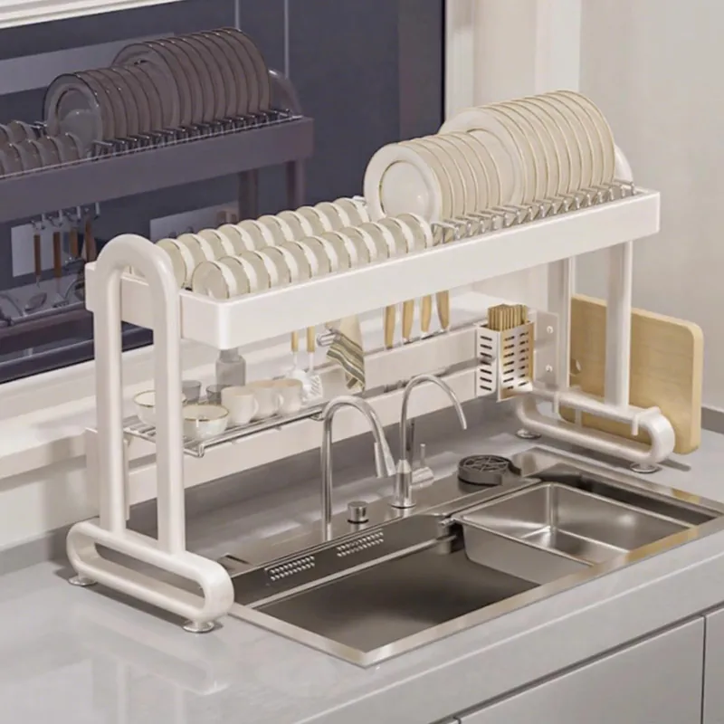 BEBANE Bold Stainless Steel Kitchen Sink Rack Dish Storage Sink Multifunctional Dish Drain Storage Rack,Dish Drying Rack Over The Sink,Dish Racks,Dish Rack Stainless Steel(White 1,65cm/25.6in)