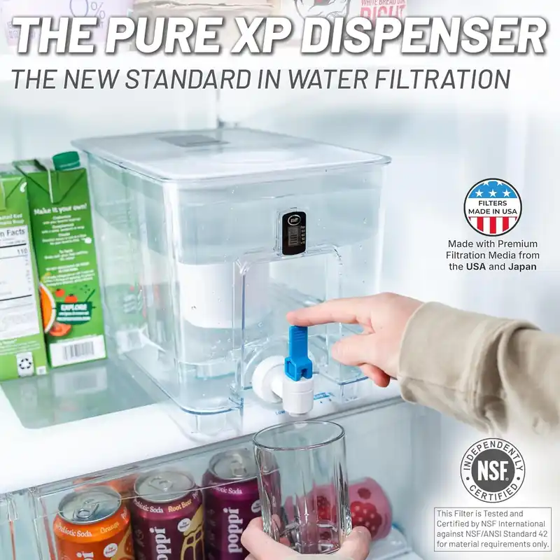 Epic Pure XP Water Filter Dispenser with Advanced CoreXchange™ Filter. 36 Cup 100 Gallon Made in USA Filter. NSF Certified Removes PFAS, Lead, Chlorine & More BPA-Free