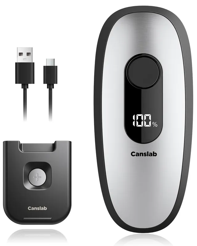 Canslab IRON Rechargeable Electric Can Opener Wall-Mountable Easy Storage, Smart Auto Stop & LED Battery Track, Hands-Free Operation, Side Cut Smooth Edge, Stainless Steel Professional-Grade Blade