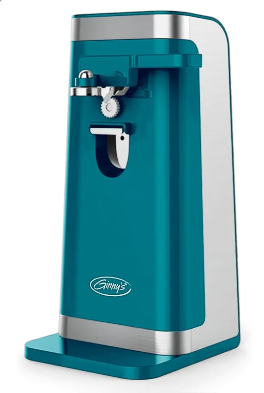 Montgomery Ward Ginny‘s Island Blue 50W Electric Can Opener with Stainless Steel Blade and Knife Sharpener (Island Blue)