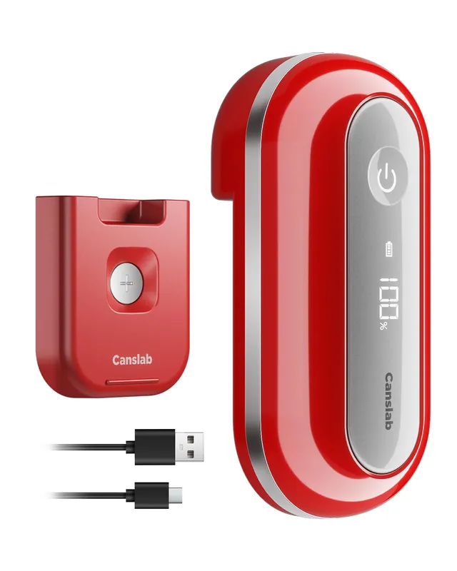 Canslab RETRO Electric Can Opener, Auto-Stop One-Touch Operation, USB Rechargeable with LED Battery Track, Side Cut Smooth Edge Can Opener for Seniors with Arthritis, Wall-Mountable Small Size, Red