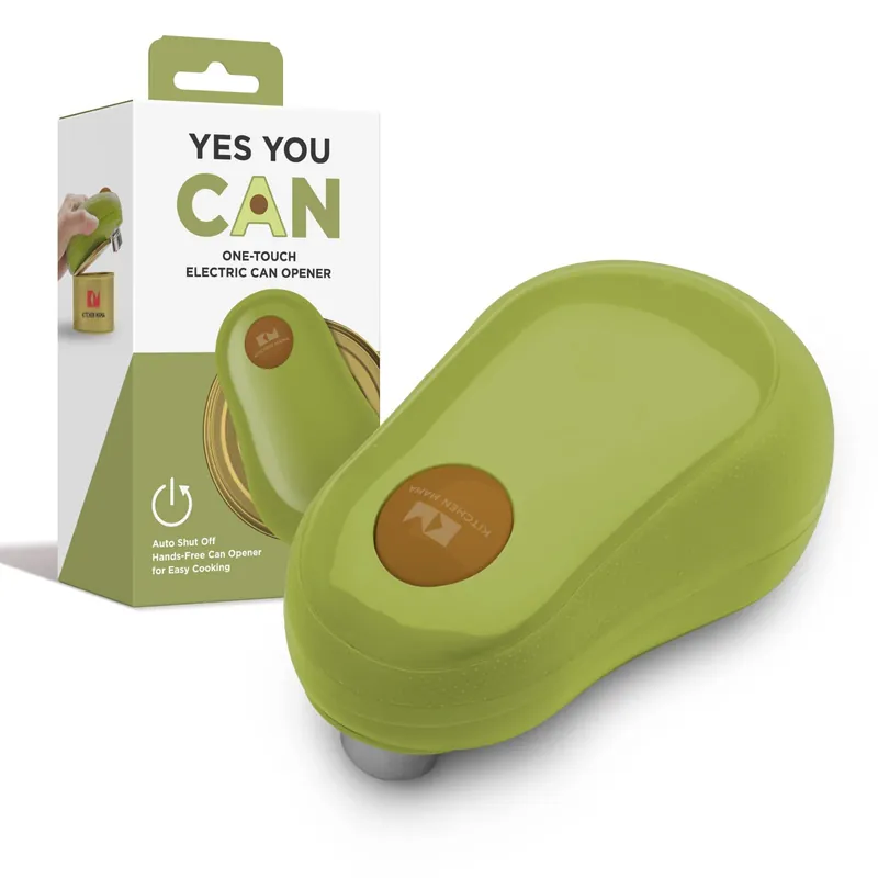 Kitchen Mama One Touch Electric Can Opener Opens Cans with One Button Press, Auto-Stop, Ergonomic Design, Smooth Edge, Cordless, Food-Safe, Automatic, Hands Free, Battery Operated (Avocado)